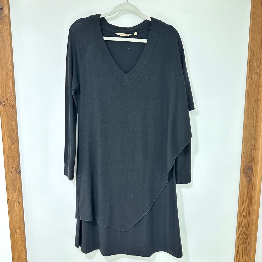 Soft Surroundings Asymmetrical Layered Tunic Dress Womens‎ Small Black V-Neck